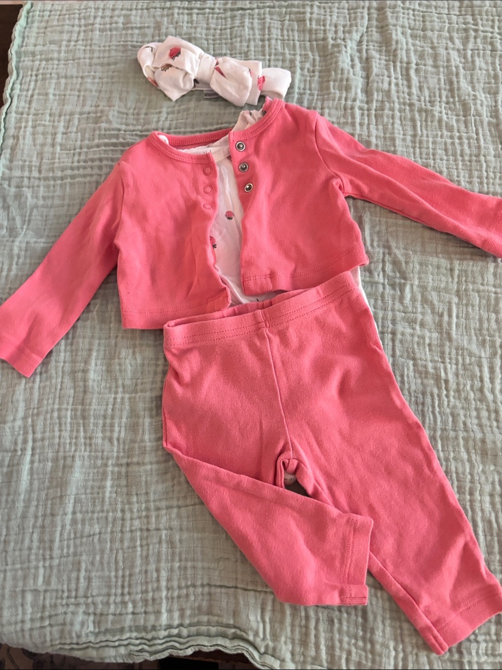 Carter's and Milk Berry.  Pink 3-Piece Girls Matching Set with Headband